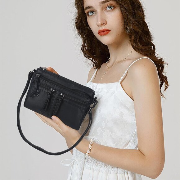 Fashionable Vegan Crossbody Purse with Triple Pockets and Adjustable Strap - Picture 7 of 8